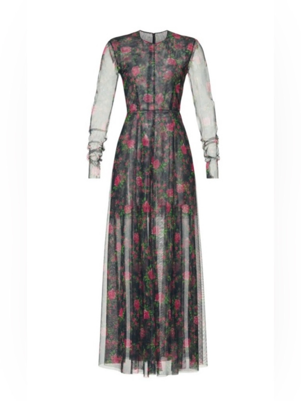 Philosophy di Lorenzo Serafini Black Sheer Maxi Dress with Pink Rose Print